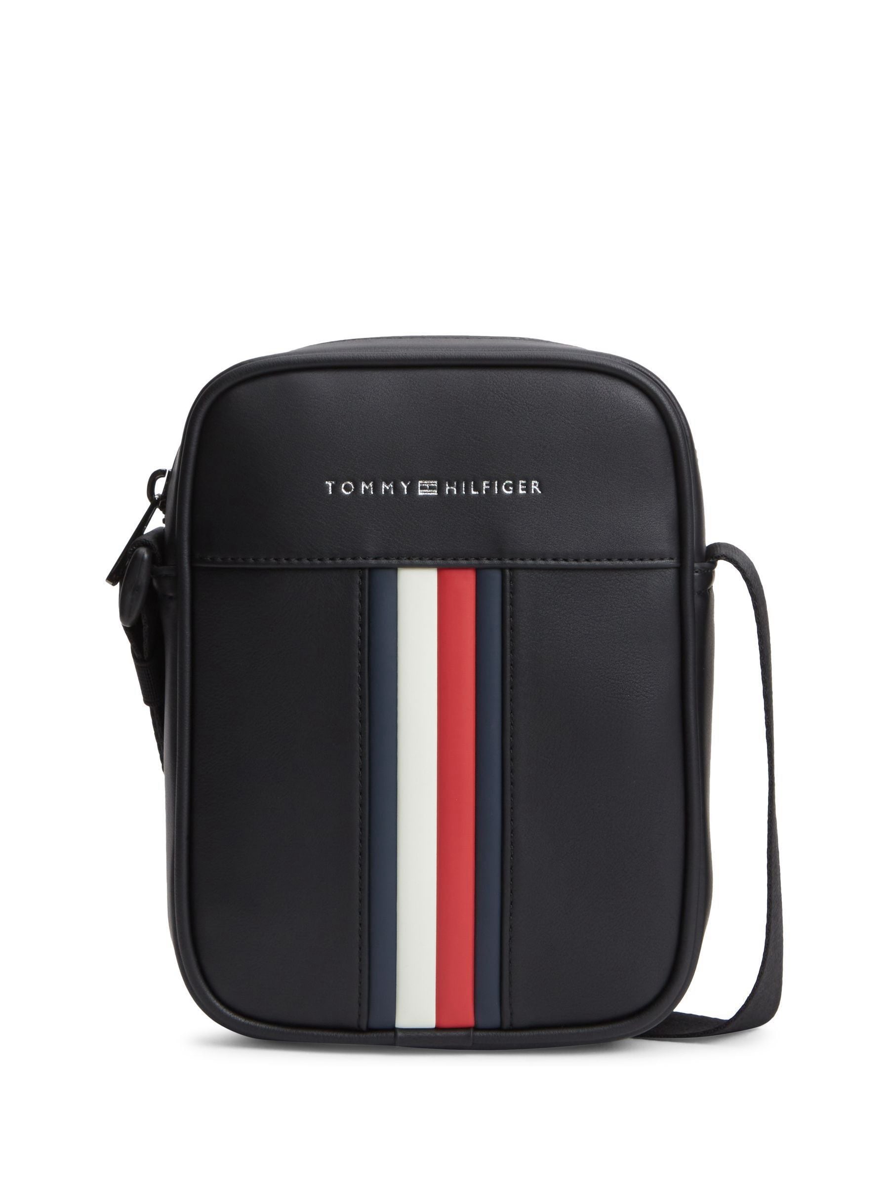 Tommy Hilfiger Men's Black Signature Tape Crossbody Reporter Bag - Image 3