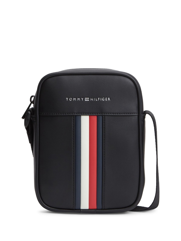 Tommy Hilfiger Black Signature Tape Crossbody Reporter Bag - Image 1 of 5