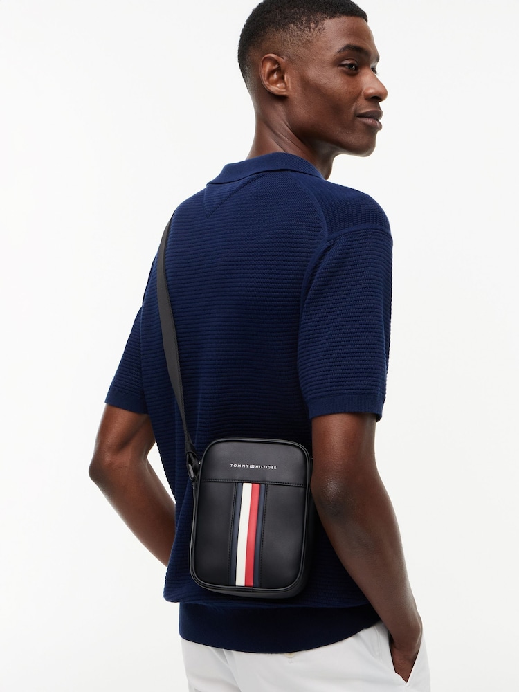 Tommy Hilfiger Black Signature Tape Crossbody Reporter Bag - Image 5 of 5