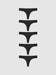 Black Thong Microfibre Knickers 5 Pack - Image 1 of 5