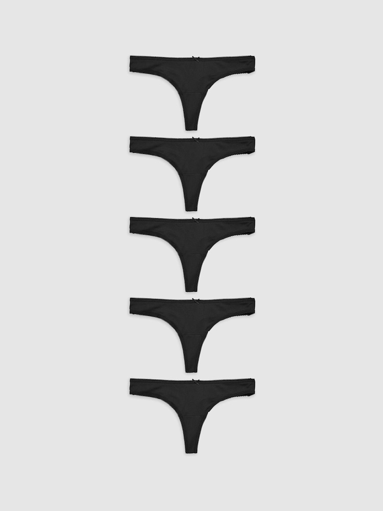Black Thong Microfibre Knickers 5 Pack - Image 1 of 5