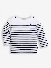 JoJo Maman Bébé White Navy Stripe Long Sleeved Breton Top - Image 1 of 7