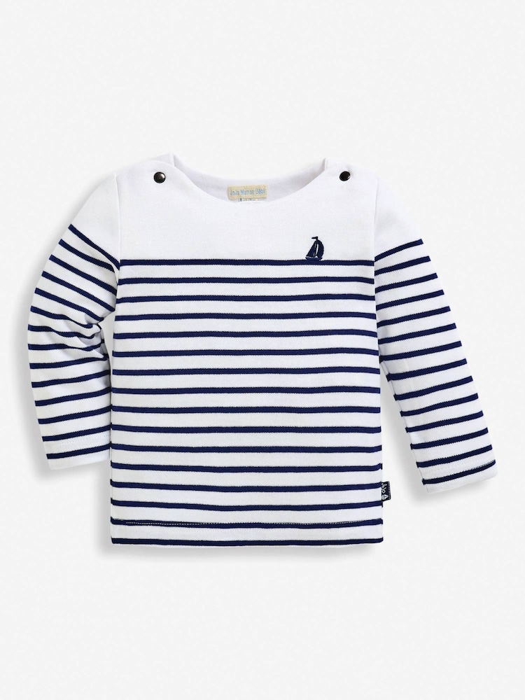 JoJo Maman Bébé White Navy Stripe Long Sleeved Breton Top - Image 1 of 7