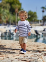JoJo Maman Bébé White Navy Stripe Long Sleeved Breton Top - Image 2 of 7