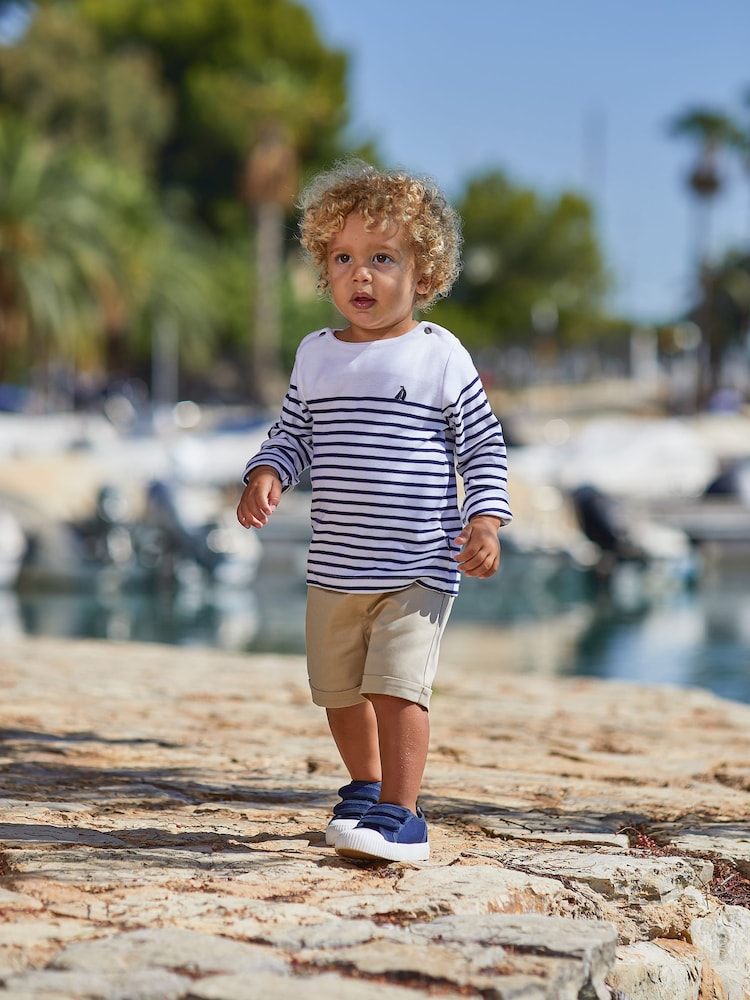 JoJo Maman Bébé White Navy Stripe Long Sleeved Breton Top - Image 2 of 7