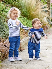 JoJo Maman Bébé White Navy Stripe Long Sleeved Breton Top - Image 5 of 7