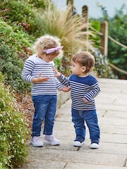 JoJo Maman Bébé White Navy Stripe Long Sleeved Breton Top - Image 6 of 7