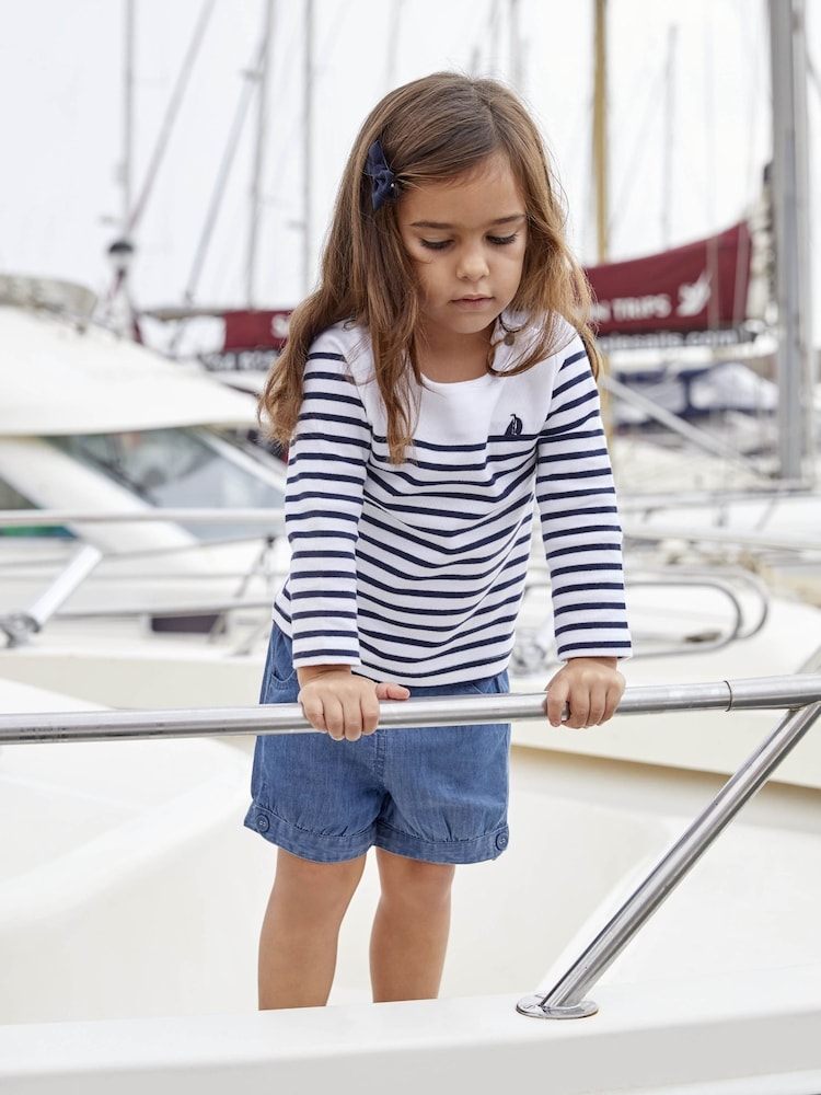 JoJo Maman Bébé White Navy Stripe Long Sleeved Breton Top - Image 7 of 7