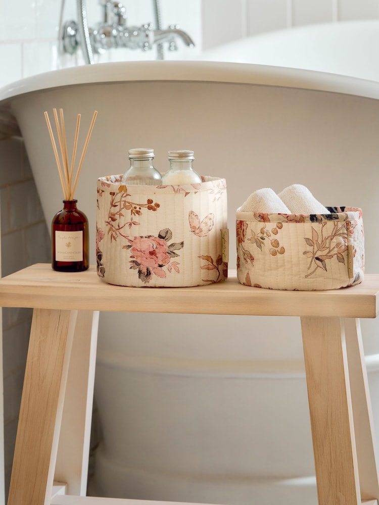 Sophie Allport Set of 2 Neutral Vintage Rose Storage Basket - Image 1 of 2