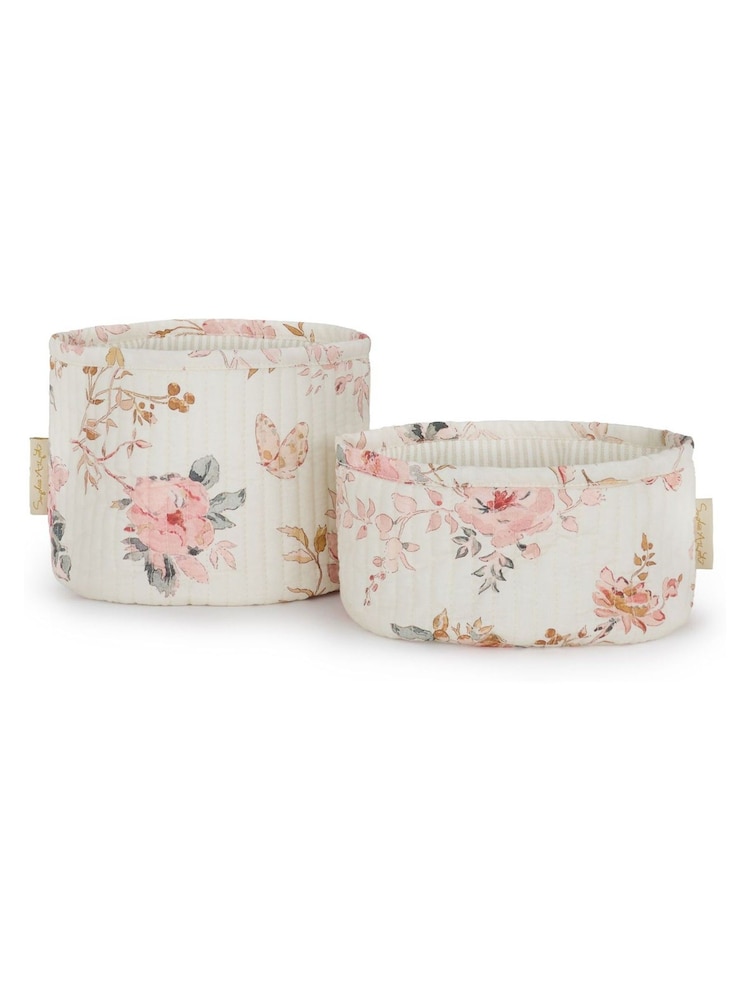 Sophie Allport Set of 2 Neutral Vintage Rose Storage Basket - Image 2 of 2