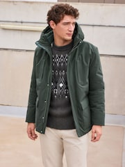 Sage Green Borg Lined Shower Resistant Hooded Parka Jacket - Image 1 of 10