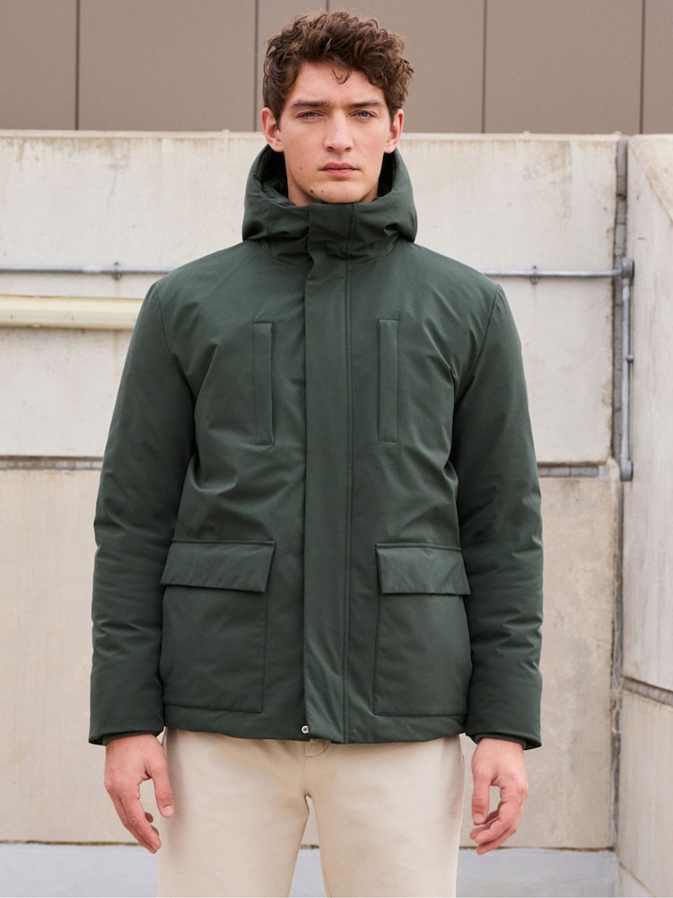 Sage Green Borg Lined Shower Resistant Hooded Parka Jacket - Image 2 of 10