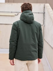 Sage Green Borg Lined Shower Resistant Hooded Parka Jacket - Image 3 of 10