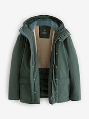 Sage Green Borg Lined Shower Resistant Hooded Parka Jacket - Image 8 of 10