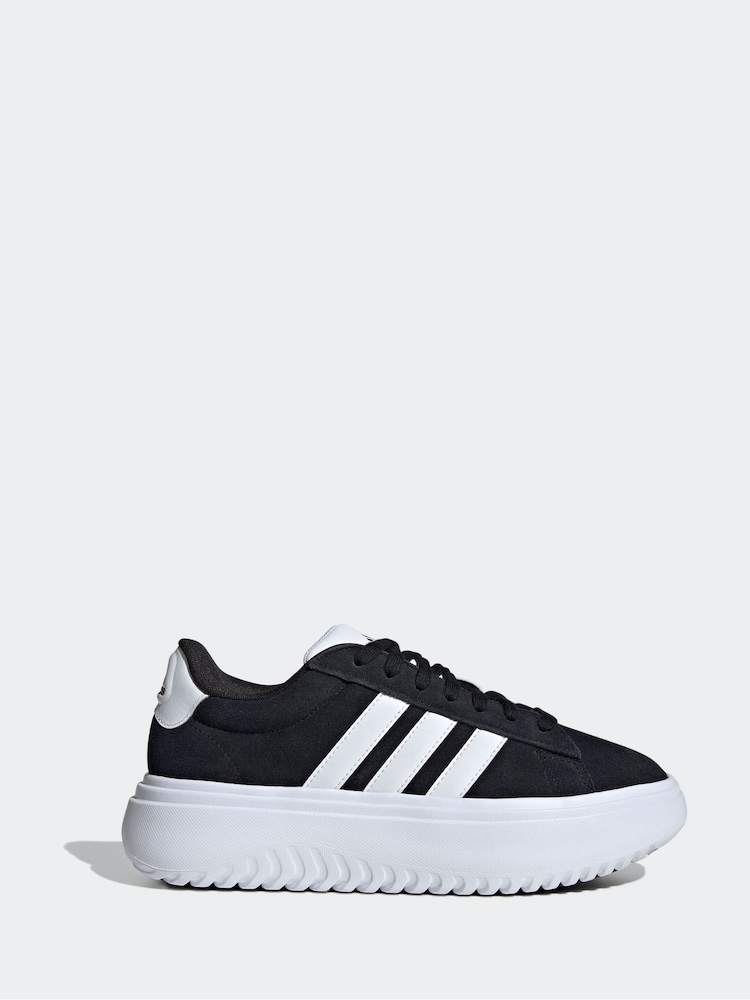 adidas Black Grand Court Platform Suede Shoes - Image 10 of 10