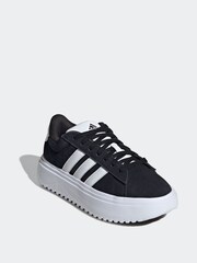 adidas Black Grand Court Platform Suede Shoes - Image 3 of 10