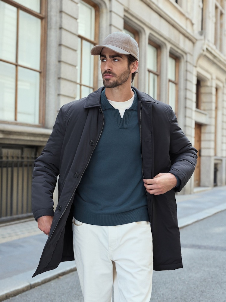 Navy Blue Shower Resistant Wadded Long Jacket - Image 1 of 13