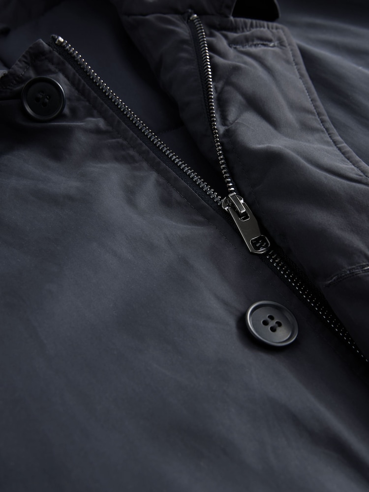 Navy Blue Shower Resistant Wadded Long Jacket - Image 13 of 13 Navy Blue Shower Resistant Wadded Long Jacket - Image 13 of 13