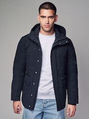 Navy Blue Borg Lined Shower Resistant Hooded Parka Jacket - Image 1 of 10
