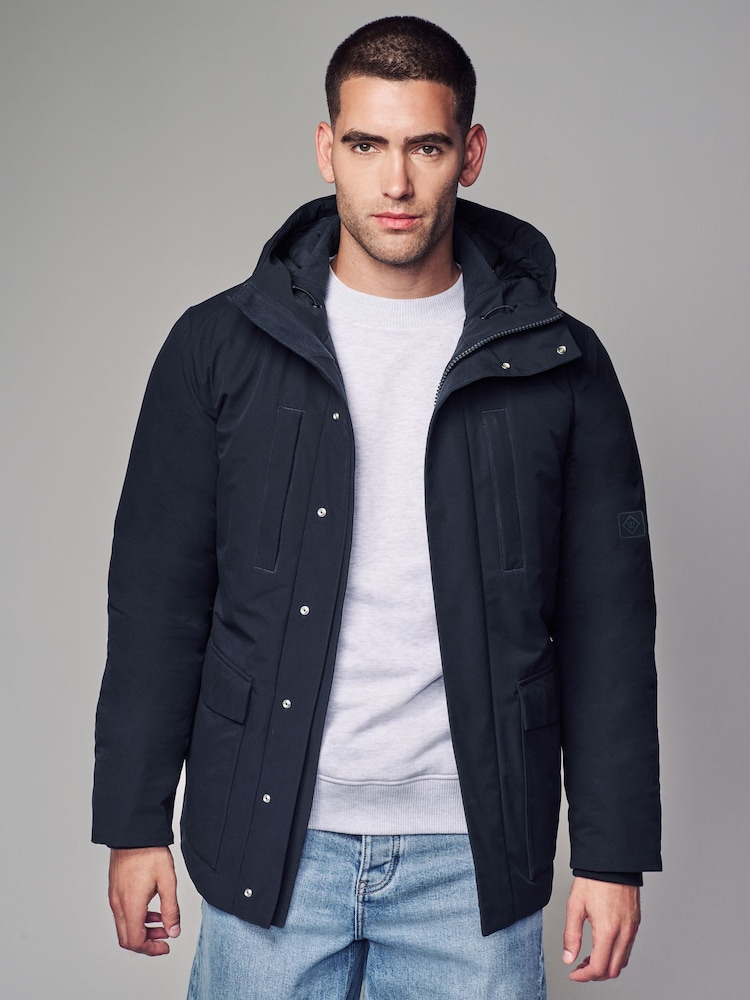 Navy Blue Borg Lined Shower Resistant Hooded Parka Jacket - Image 1 of 10
