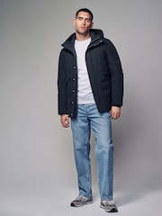 Navy Blue Borg Lined Shower Resistant Hooded Parka Jacket - Image 2 of 10