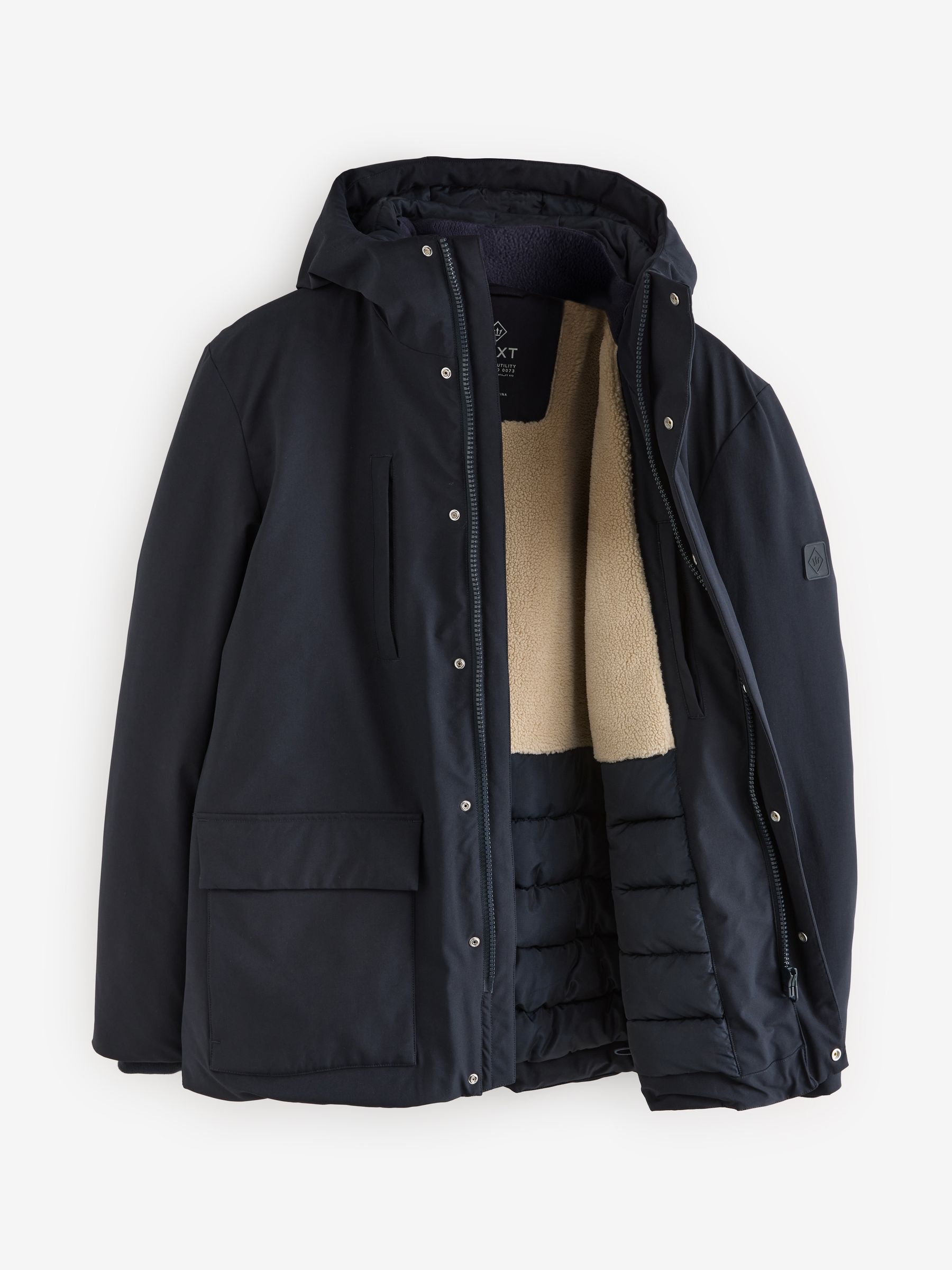 Buy Navy Blue Borg Lined Shower Resistant Hooded Parka Jacket from