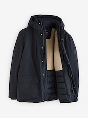 Navy Blue Borg Lined Shower Resistant Hooded Parka Jacket - Image 5 of 10