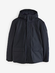Navy Blue Borg Lined Shower Resistant Hooded Parka Jacket - Image 6 of 10