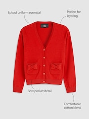 Red Cotton Rich Bow Pocket School Cardigan (3-16yrs) - Image 3 of 6