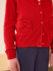 Red Cotton Rich Bow Pocket School Cardigan (3-16yrs) - Image 6 of 6