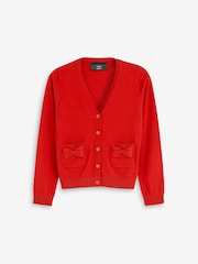 Red Cotton Rich Bow Pocket School Cardigan (3-16yrs) - Image 7 of 9