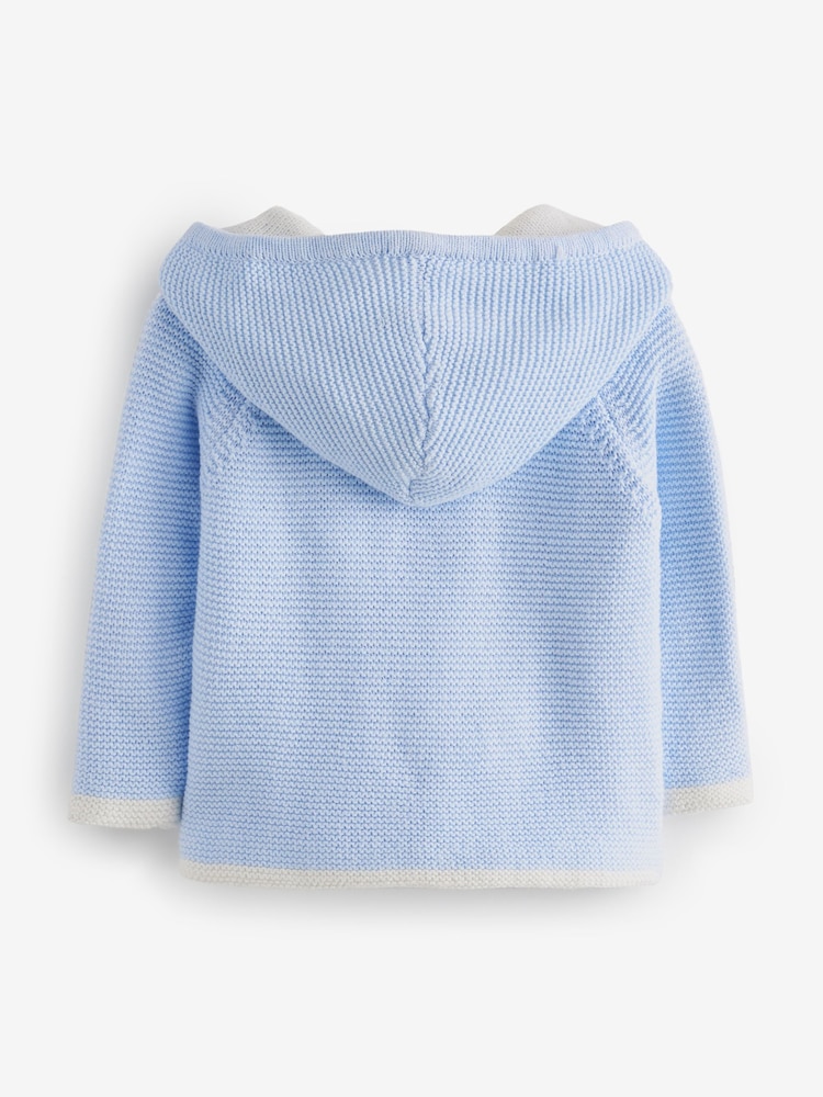 Rock-A-Bye Baby Boutique Blue 100% Cotton Knitted Hooded Jacket - Image 2 of 3