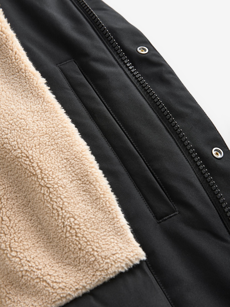 Black Borg Lined Shower Resistant Hooded Parka Jacket - Image 10 of 12