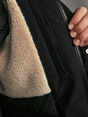 Black Borg Lined Shower Resistant Hooded Parka Jacket - Image 6 of 12