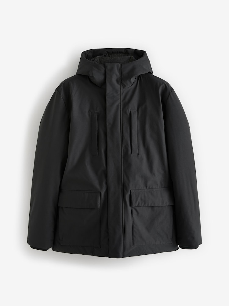 Black Borg Lined Shower Resistant Hooded Parka Jacket - Image 7 of 12