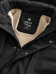 Black Borg Lined Shower Resistant Hooded Parka Jacket - Image 9 of 12