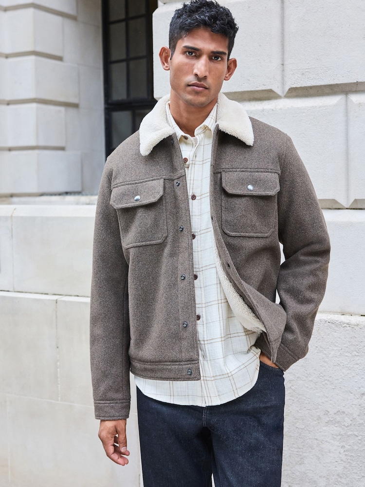 Brown Borg Collared Trucker Jacket - Image 1 of 12