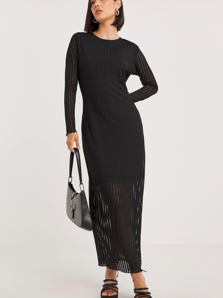 Simply Be Black Textured Jersey Midi Dress - Image 1 of 4
