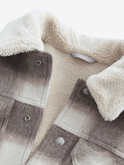 Neutral Borg Lined Check Trucker Jacket with Wool - Image 10 of 12