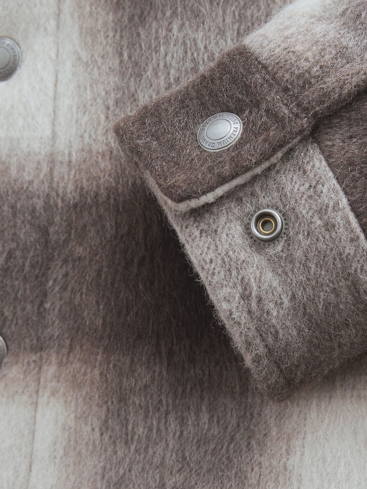Neutral Borg Lined Check Trucker Jacket with Wool - Image 11 of 12
