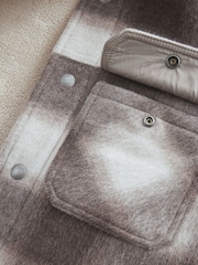 Neutral Borg Lined Check Trucker Jacket with Wool - Image 12 of 12