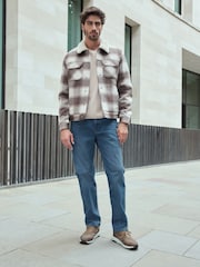 Neutral Borg Lined Check Trucker Jacket with Wool - Image 2 of 12
