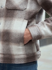 Neutral Borg Lined Check Trucker Jacket with Wool - Image 5 of 12