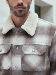 Neutral Borg Lined Check Trucker Jacket with Wool - Image 6 of 12