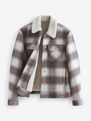 Neutral Borg Lined Check Trucker Jacket with Wool - Image 9 of 12