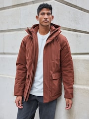 Rust Brown Borg Lined Shower Resistant Hooded Parka Jacket - Image 1 of 14