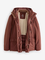 Rust Brown Borg Lined Shower Resistant Hooded Parka Jacket - Image 10 of 14