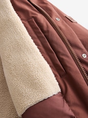Rust Brown Borg Lined Shower Resistant Hooded Parka Jacket - Image 11 of 14