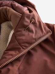 Rust Brown Borg Lined Shower Resistant Hooded Parka Jacket - Image 12 of 14