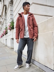 Rust Brown Borg Lined Shower Resistant Hooded Parka Jacket - Image 2 of 14
